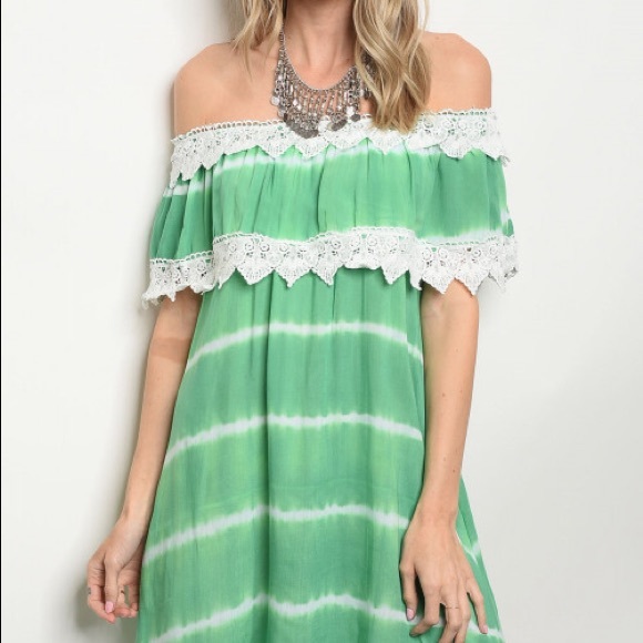 *CLEARANCE* Boho Green Tie Dye Mexican Dress - Picture 5 of 6